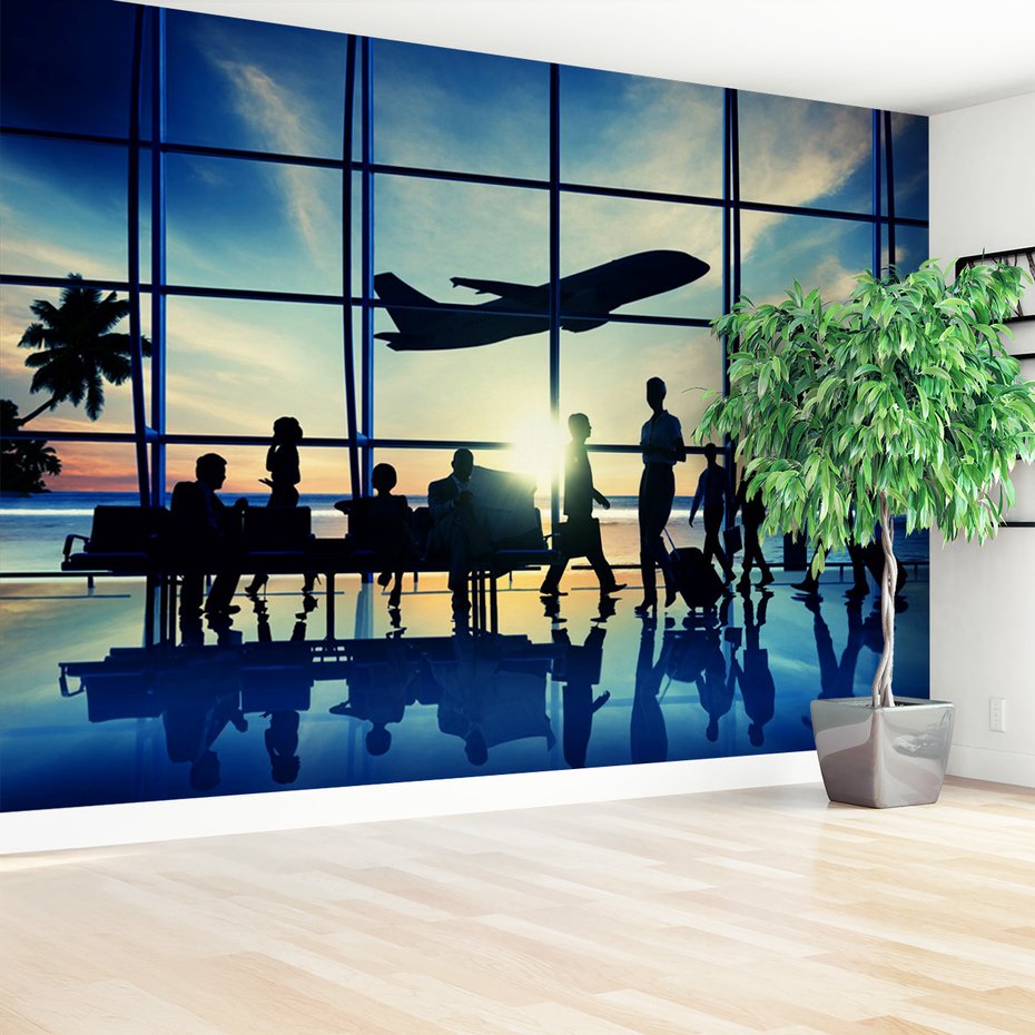 Fototapeta - lotnisko, ludzie, samolot