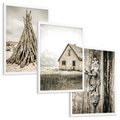 Zestaw obrazy w ramie, plakaty - vintage, dom, drewno - rama biała