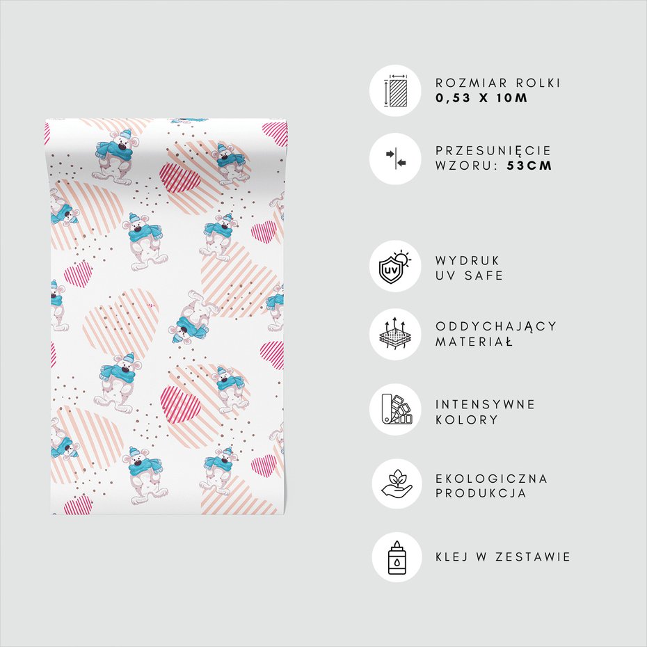 Tapeta - dziecięca, niedźwiedź, szalik, serce