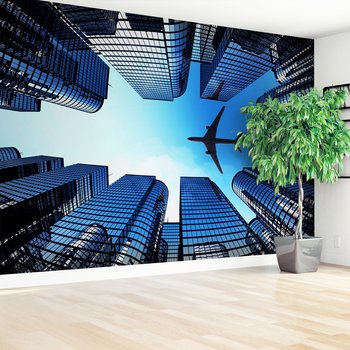 Fototapeta - miasto, samolot, budynki