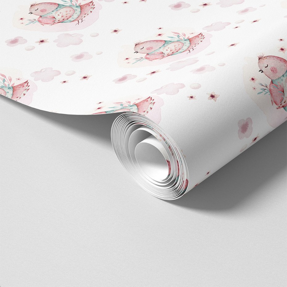 Tapeta - dziecięca, ptak, kwiaty, chmury