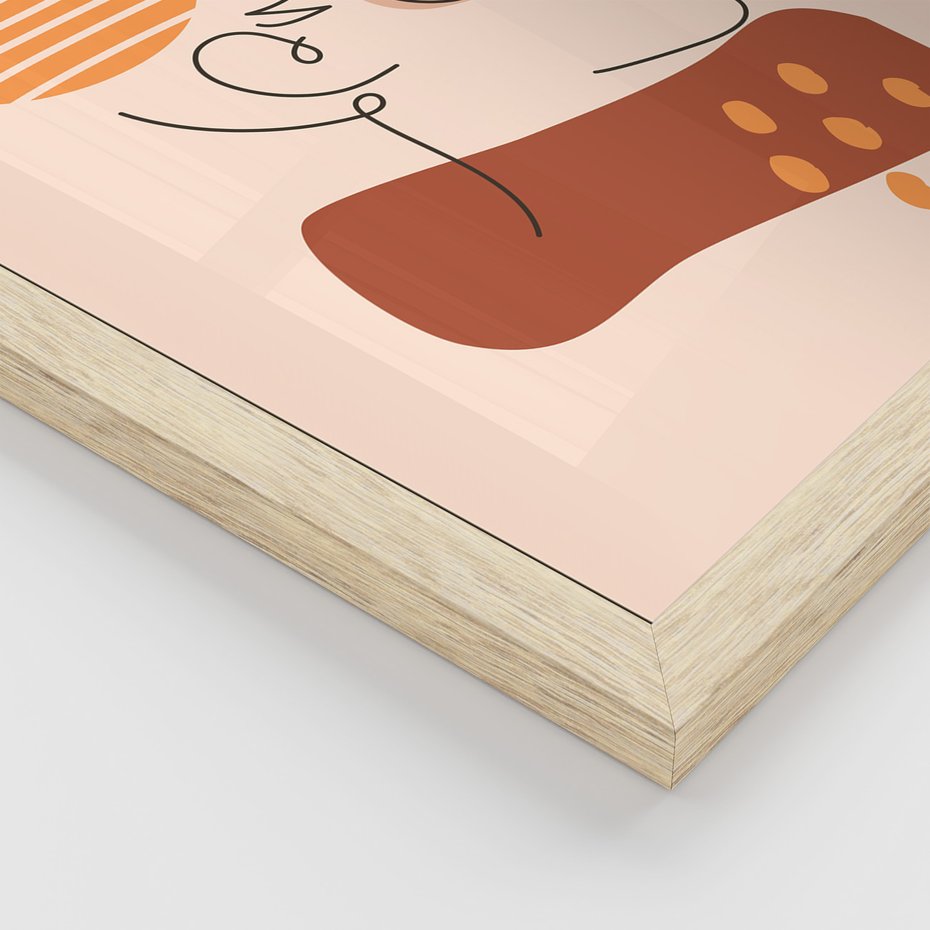 Zestaw obrazy w ramie, plakaty - abstrakcja, boho, minimalizm - rama drewno