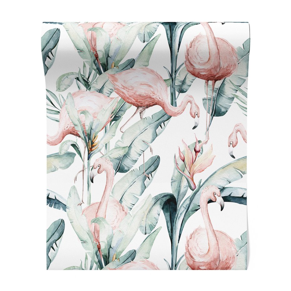 Tapeta - flamingo, liście, natura