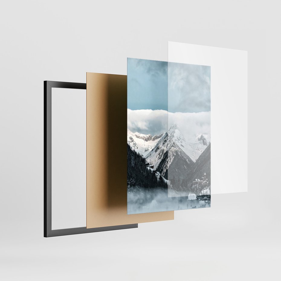Zestaw obrazy w ramie, plakaty - zima, śnieg, góry - rama czarna