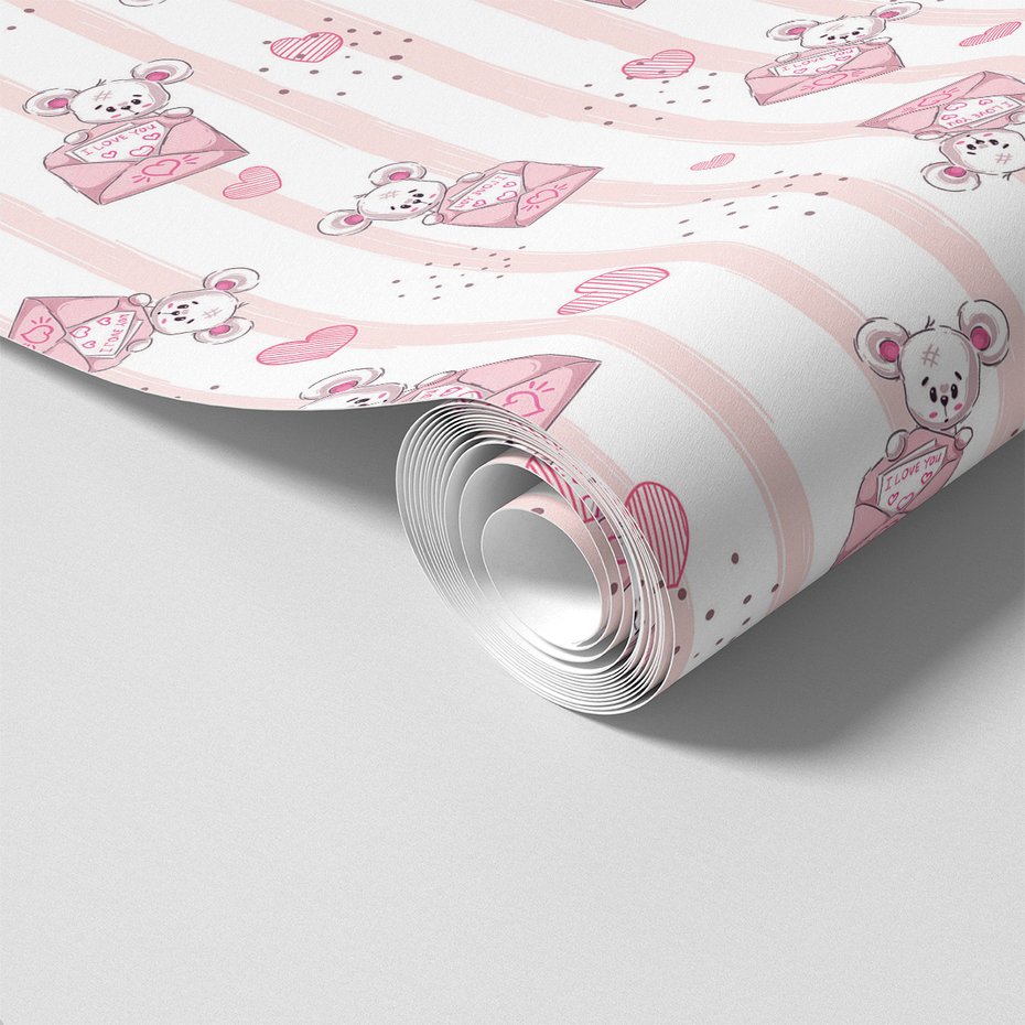 Tapeta - dziecięca, myszka, koperta, serca