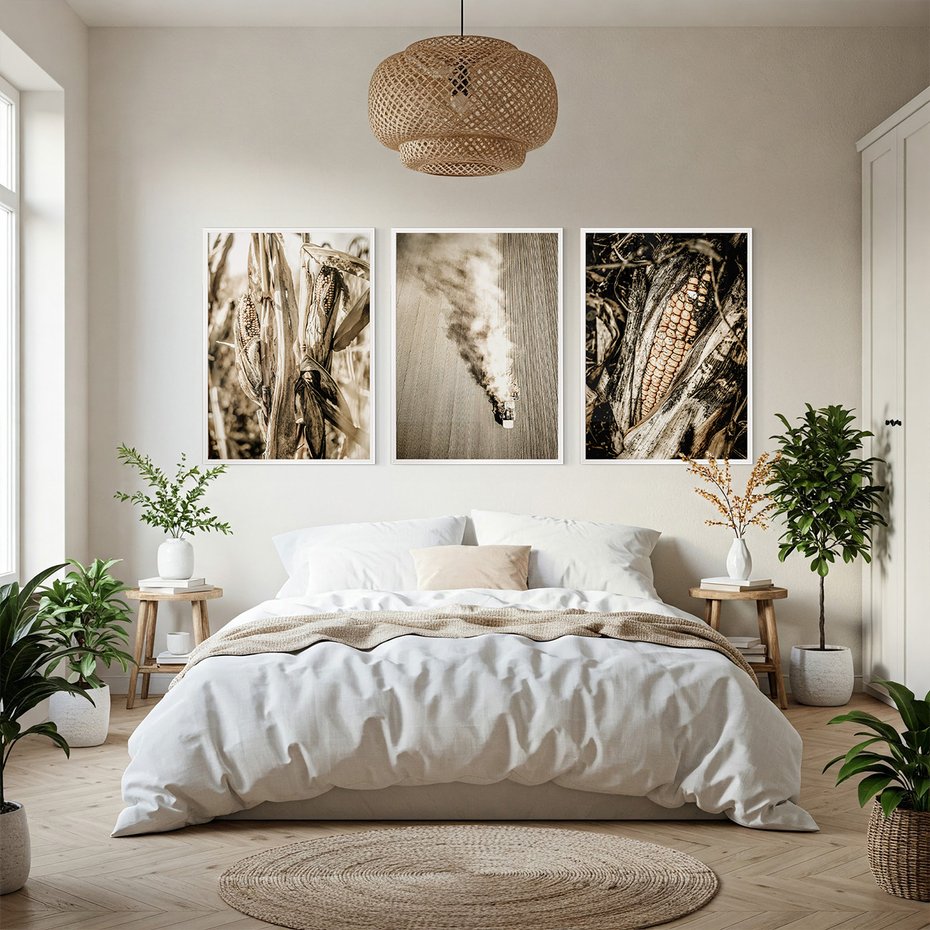 Zestaw obrazy w ramie, plakaty - kukurydza, pole, rolnictwo - rama biała