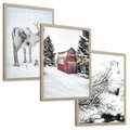 Zestaw obrazy w ramie, plakaty - renifer, śnieg, zima - rama drewno