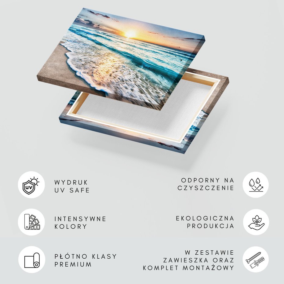 Obraz na płótnie - plaża, morze, zachód słońca