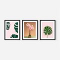 Zestaw obrazy w ramie, plakaty - monstera, liście, roślina - rama czarna