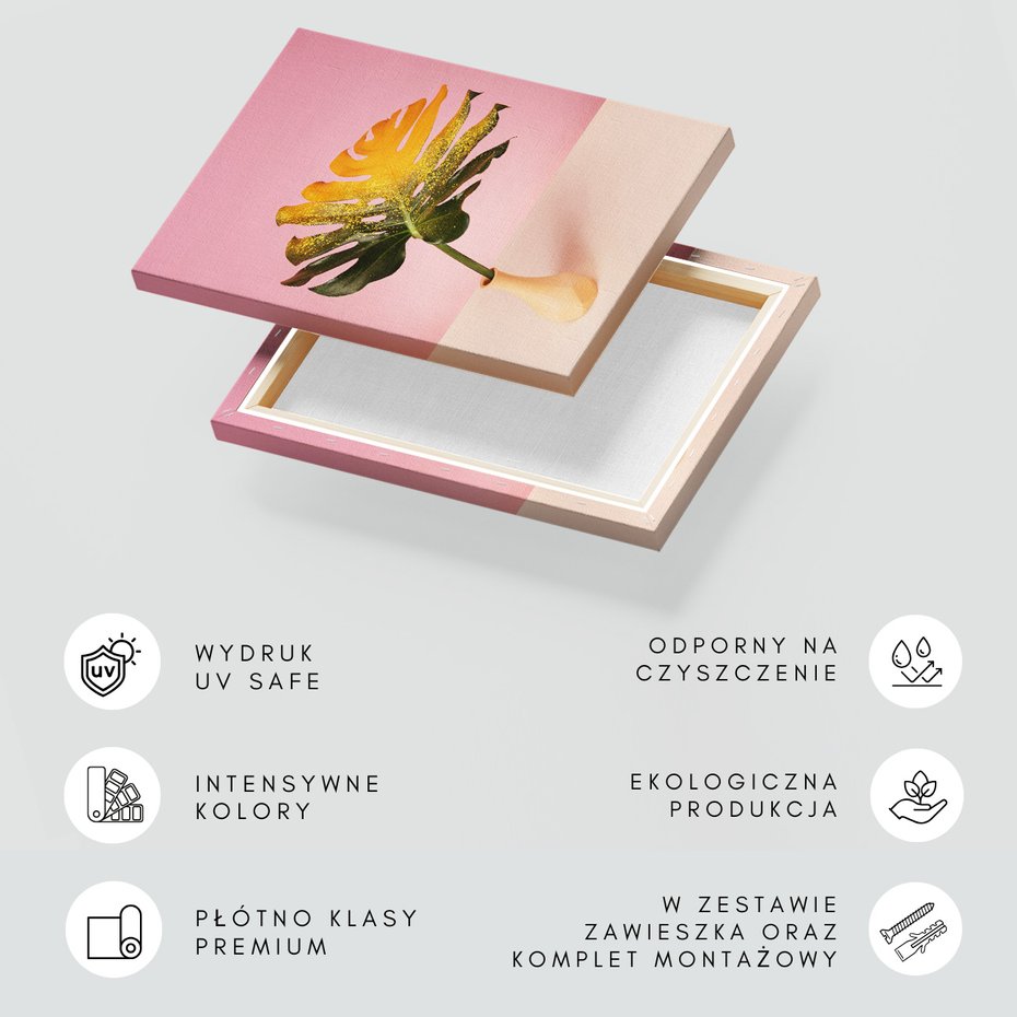 Obraz na płótnie - liść, złoto, wazon