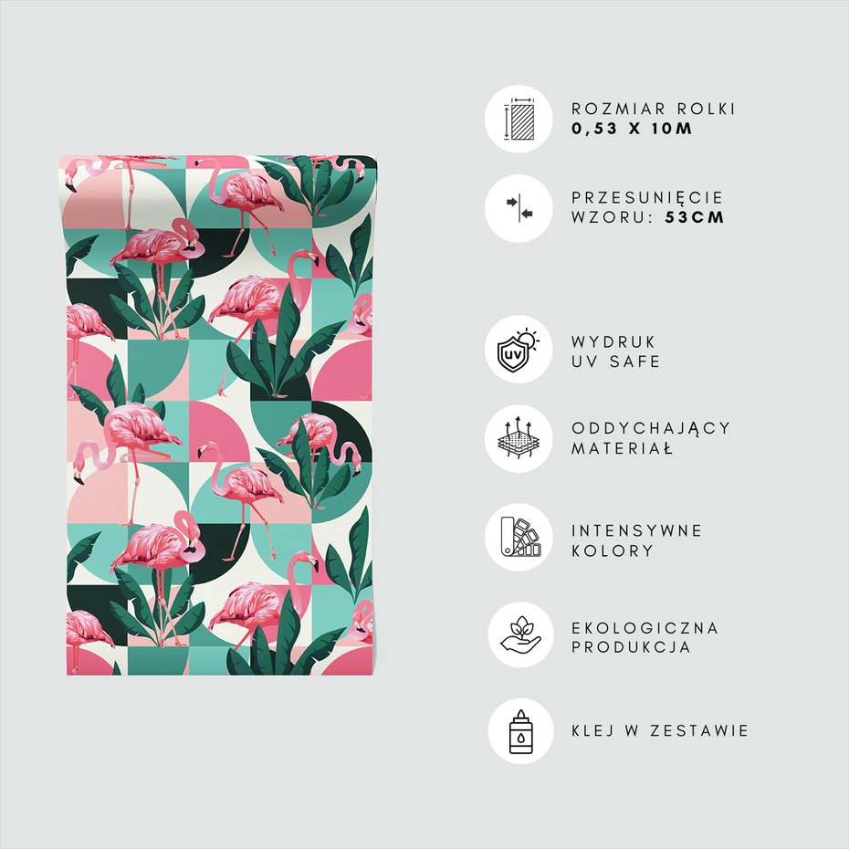 Tapeta - flamingi, liście, geometria