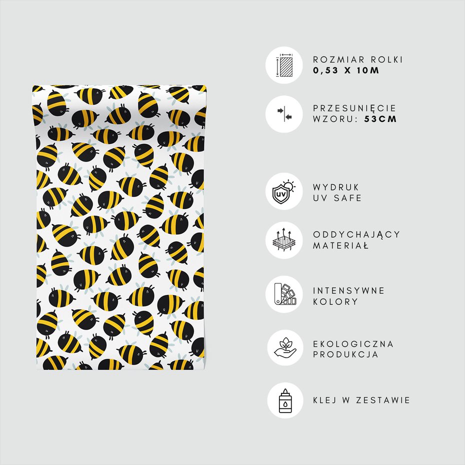 Tapeta - dziecięca, pszczoły, owady, pasy