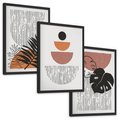 Zestaw obrazy w ramie, plakaty - abstrakcja, liście, minimalizm - rama czarna