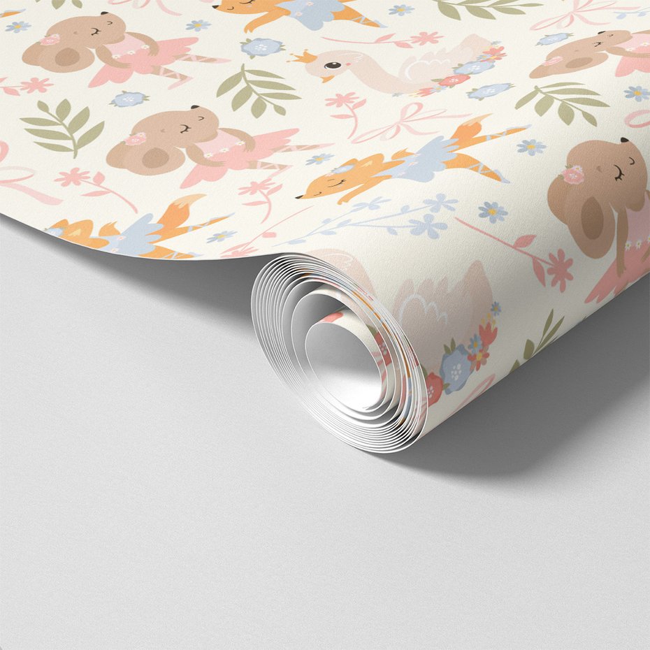 Tapeta - dziecięca, baletnica, zwierzęta, tło