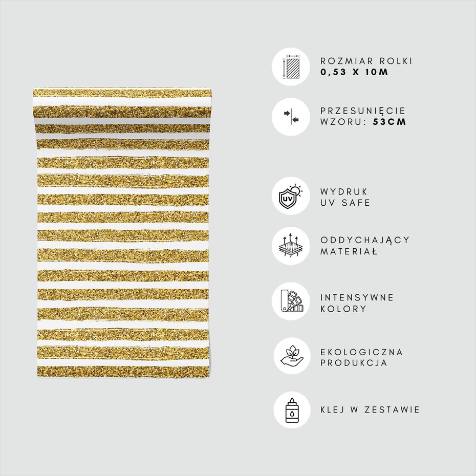 Tapeta - linie, złoto, brokat