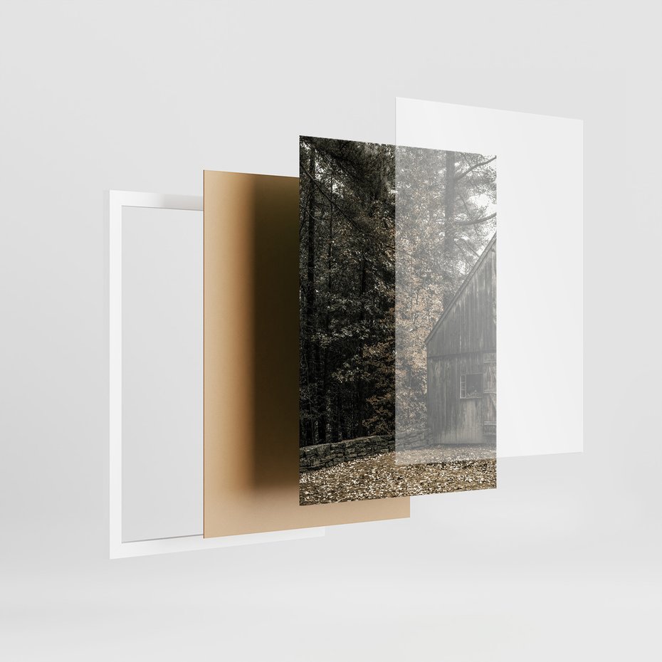Zestaw obrazy w ramie, plakaty - drewno,domek,las - rama biała