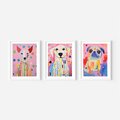 Zestaw obrazy w ramie, plakaty - zwierzęta, psy, kolorowe - rama biała