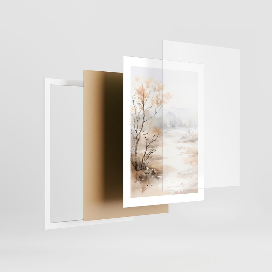 Zestaw obrazy w ramie, plakaty - krajobraz, abstrakcja, natura - rama biała