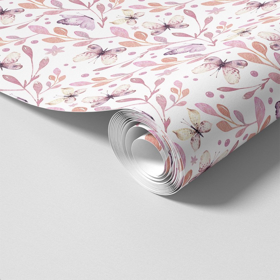 Tapeta - motyle, liście, ornamenty