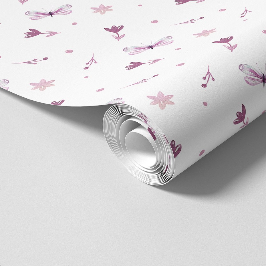 Tapeta - kwiaty, motyle, kropki