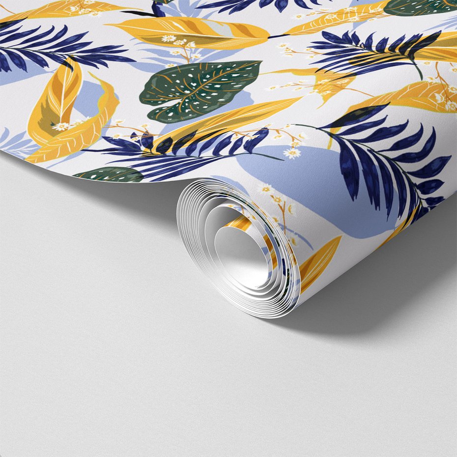 Tapeta - liście, kwiaty, wzór