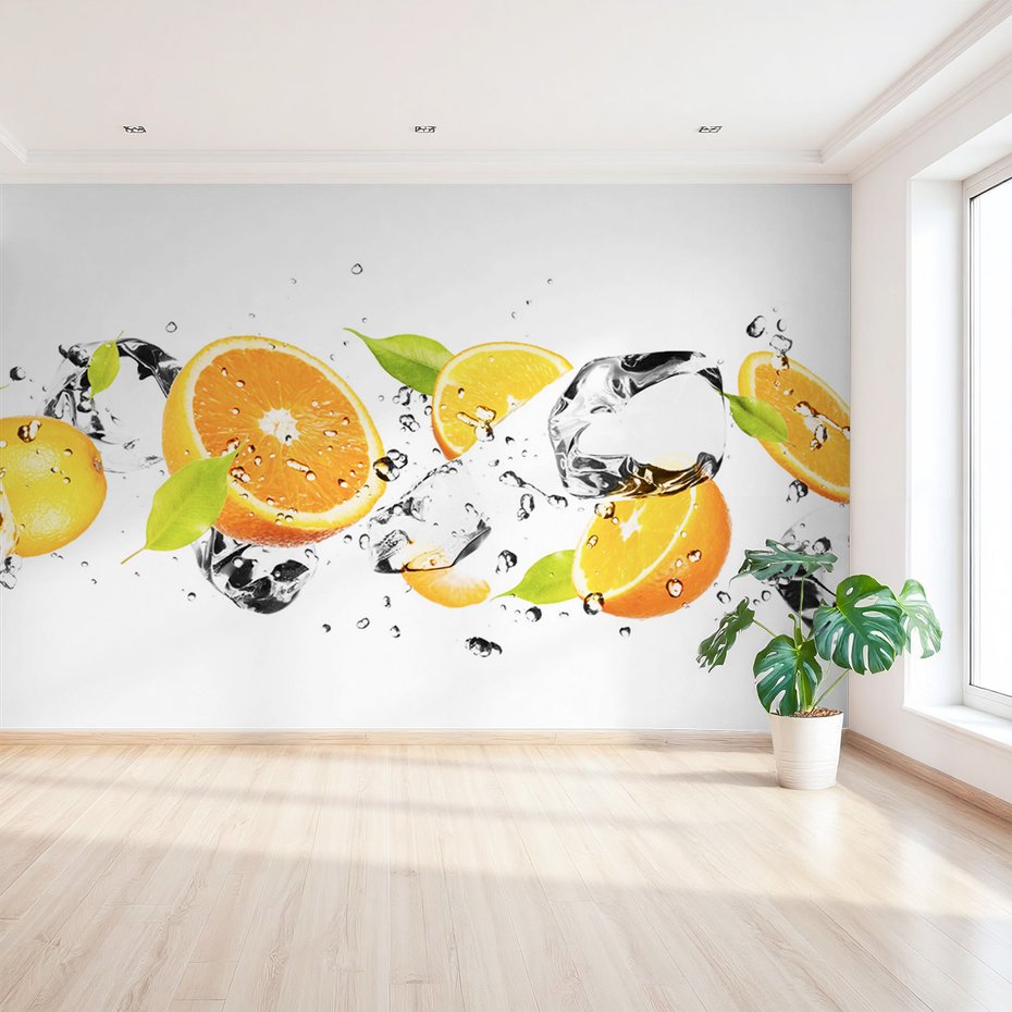 Fototapeta - pomarańcze, lód, woda