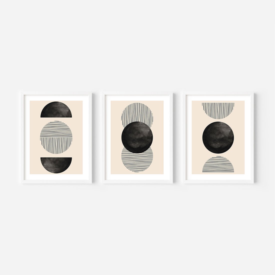 Zestaw obrazy w ramie, plakaty - abstrakcja, minimalizm, geometria - rama biała