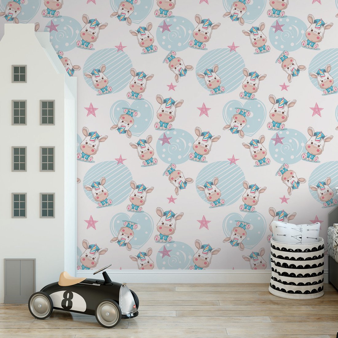 Tapeta - dziecięca, jednorożec, gwiazdy,