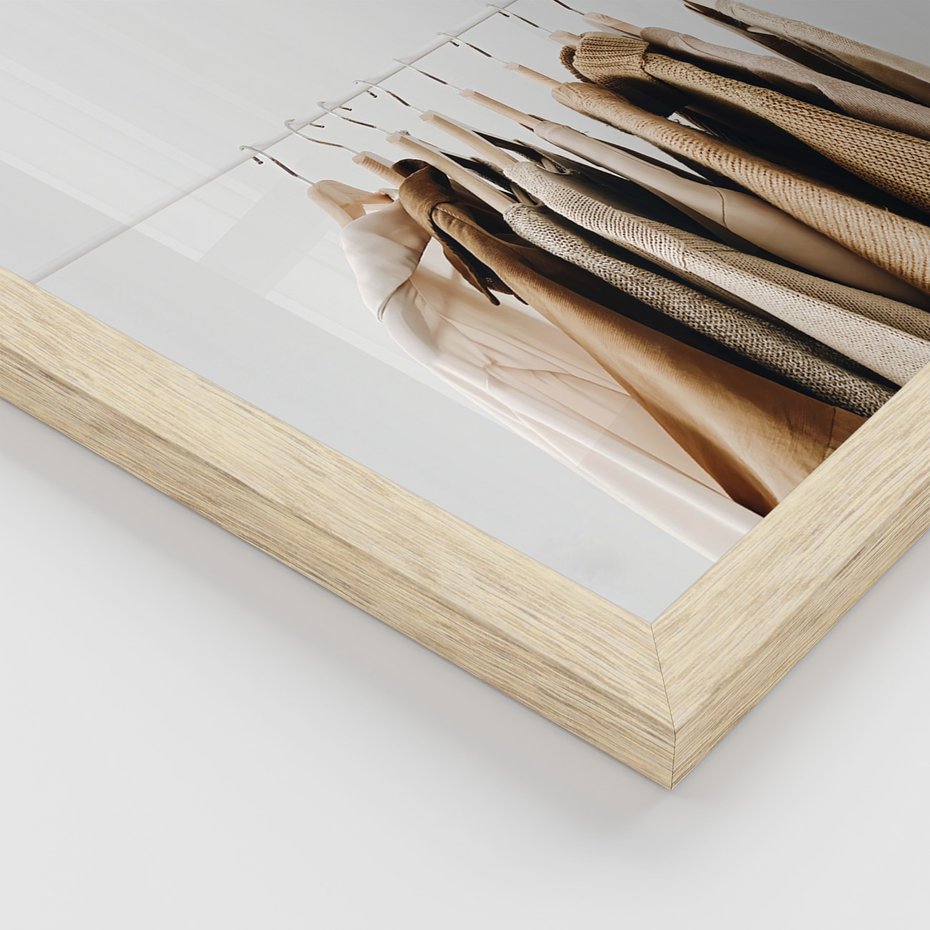 Zestaw obrazy w ramie, plakaty - ubrania, wazon, beżowy - rama drewno