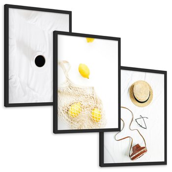 Zestaw obrazy w ramie, plakaty - śniadanie, cytryny, minimalizm - rama czarna