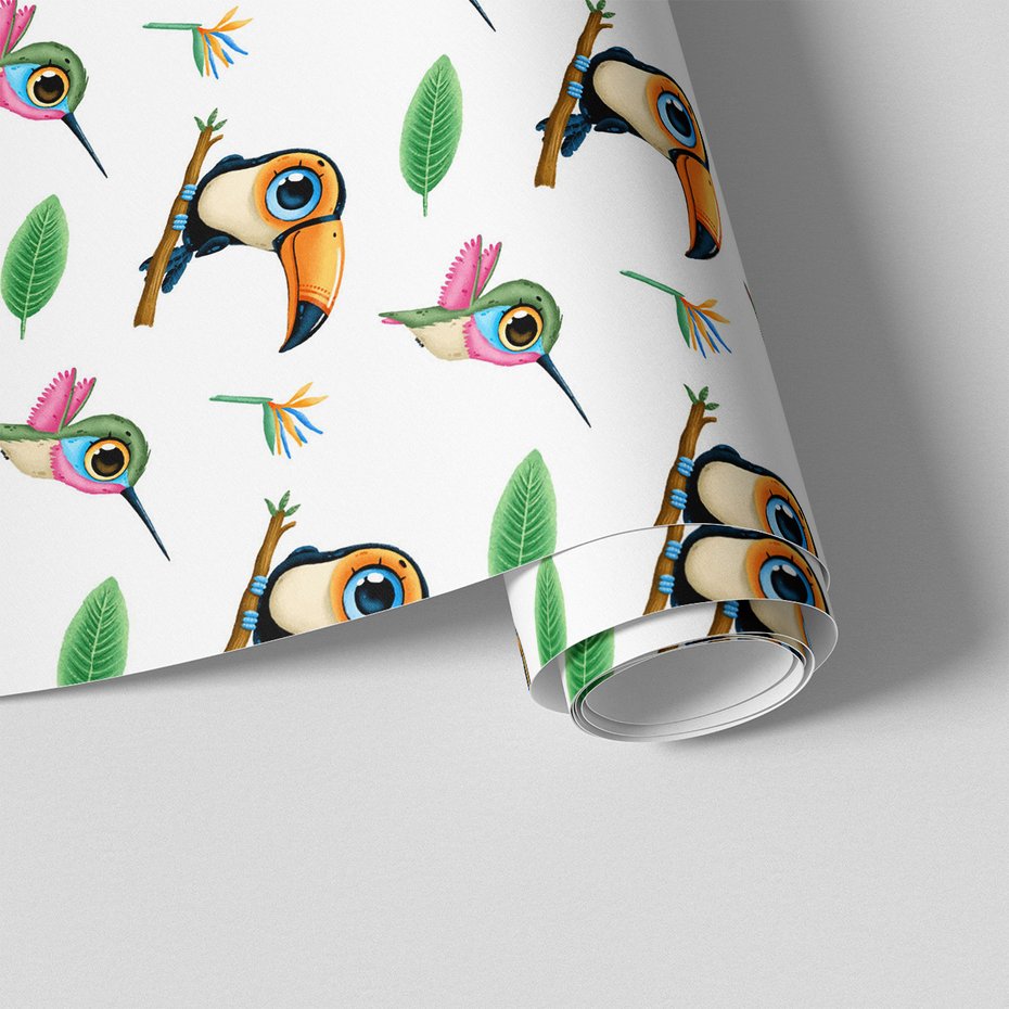 Tapeta - dziecięca, tukany, kolibry, liście