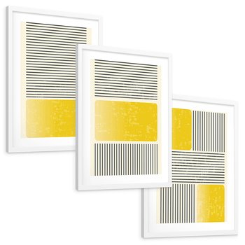 Zestaw obrazy w ramie, plakaty - linie, geometryczny, abstrakcja - rama biała