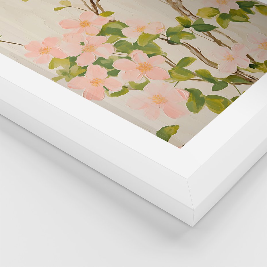 Zestaw obrazy w ramie, plakaty - kwiaty, rośliny, pastelowe - rama biała