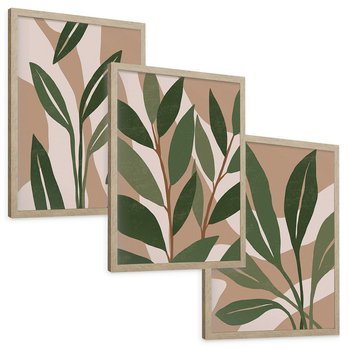 Zestaw obrazy w ramie, plakaty - liście, rośliny, abstrakcja - rama drewno