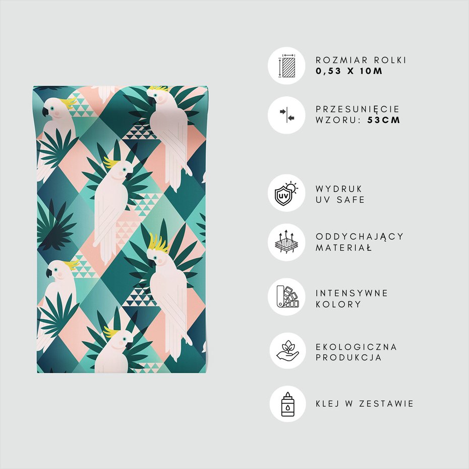 Tapeta - papuga, liście, trójkąty