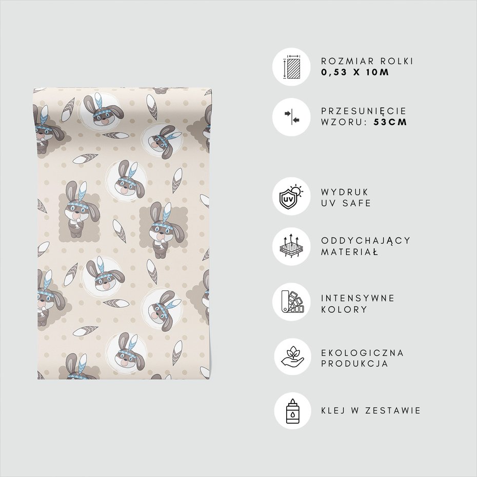 Tapeta - dziecięca, królik, pióro, kropki