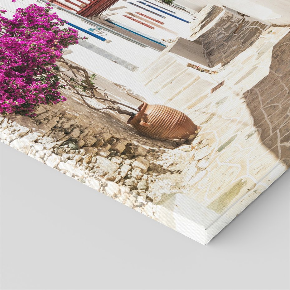 Obraz na płótnie - uliczka, kwiaty, biały