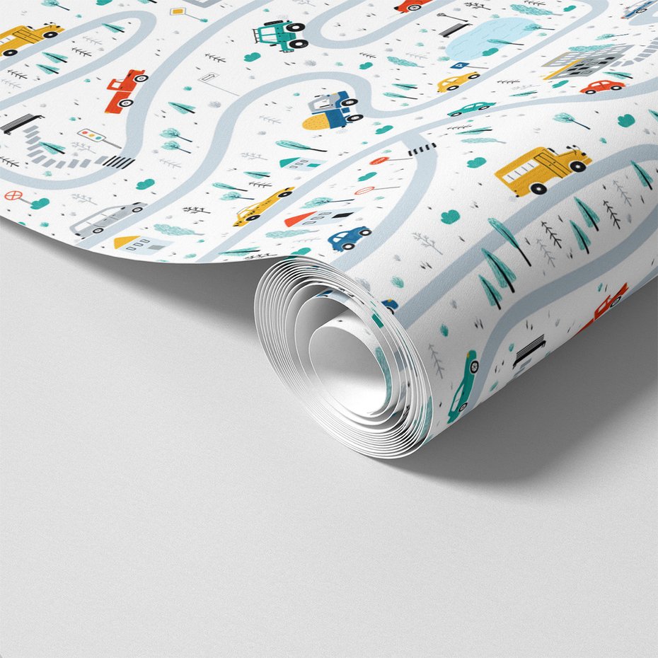 Tapeta - dziecięca, miasto, samochody, drzewa