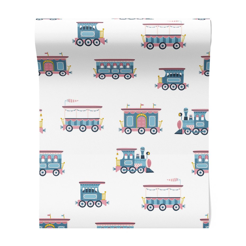 Tapeta - dziecięca, pociągi, wagony,