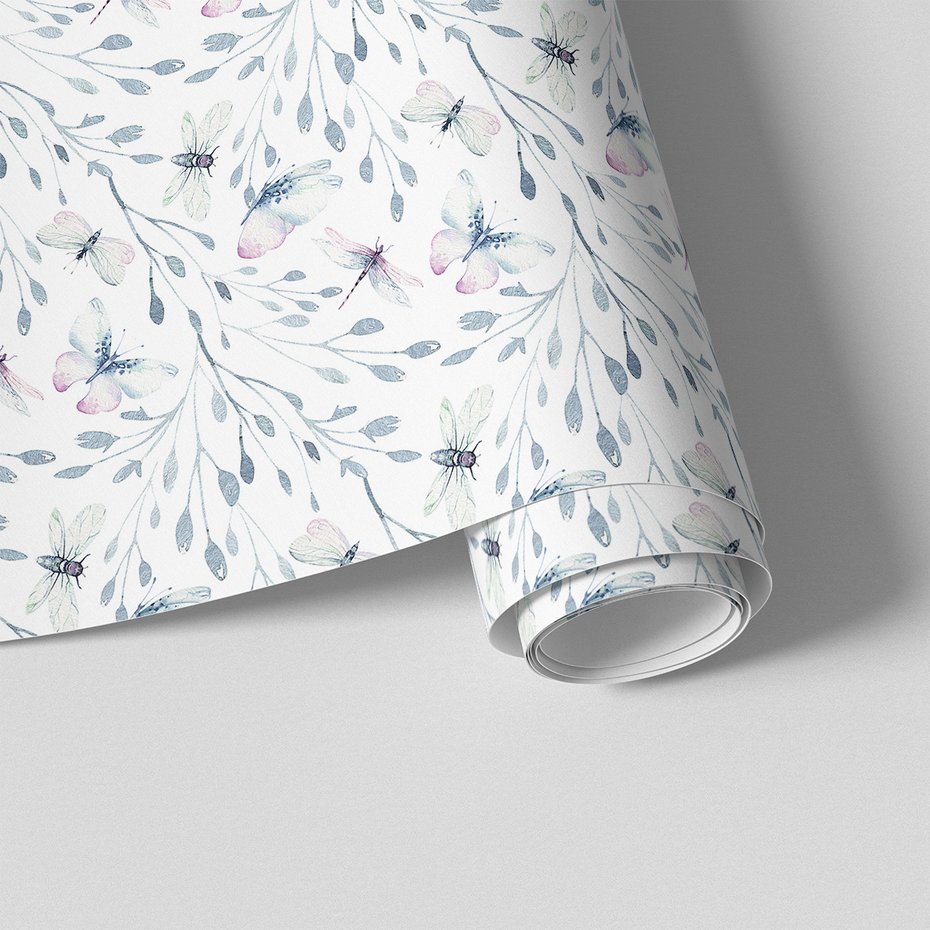 Tapeta - motyle, ważki, liście