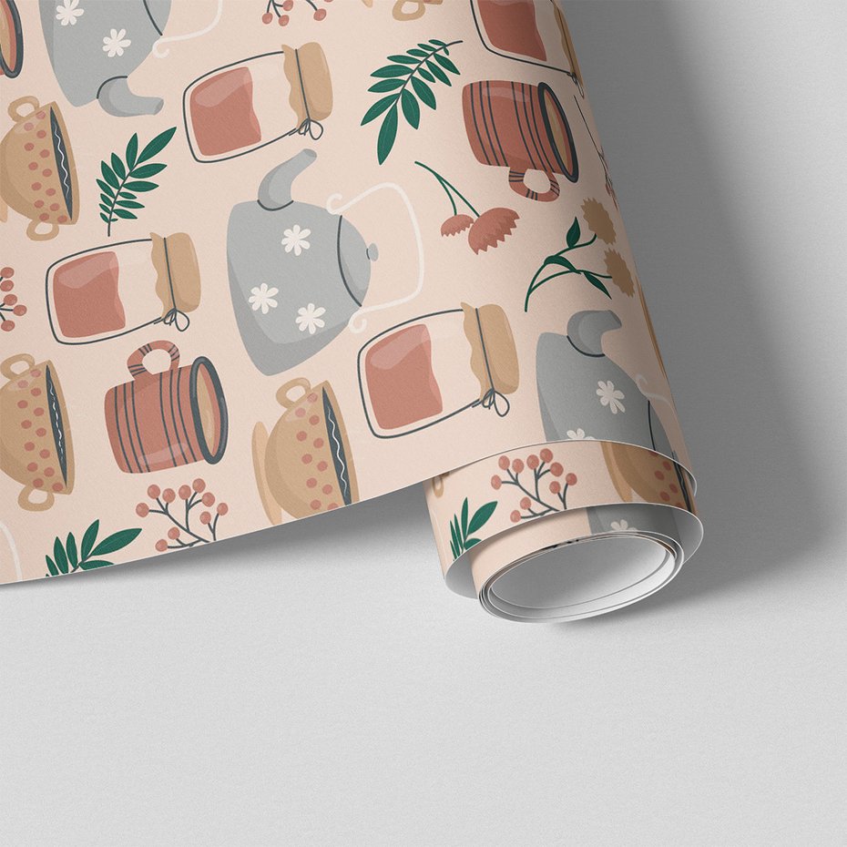 Tapeta - czajnik, kubek, dżem