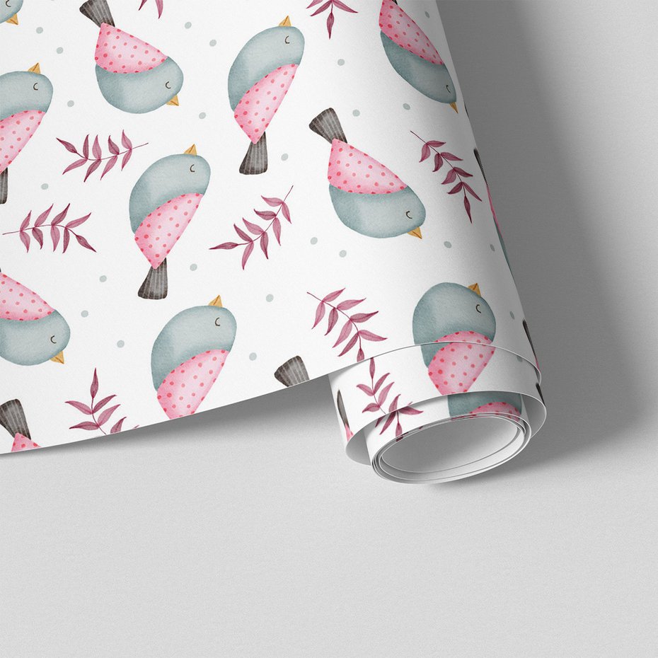 Tapeta - dziecięca, ptaki, liście, kropki