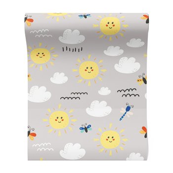 Tapeta - dziecięca, słońce, chmury, motyl
