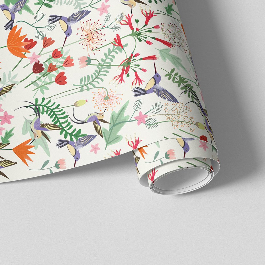 Tapeta - kwiaty, kolibry, liście