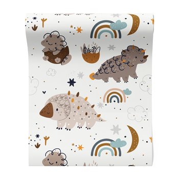 Tapeta - dziecięca, dinozaury, tęcza, gwiazdy