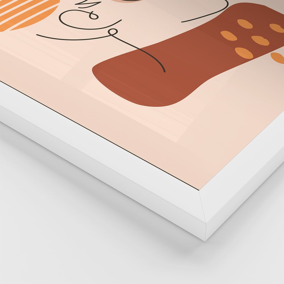 Zestaw obrazy w ramie, plakaty - abstrakcja, boho, minimalizm - rama biała