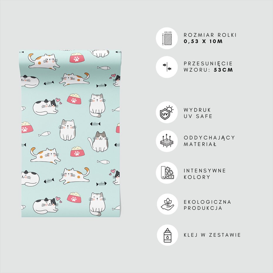 Tapeta - dziecięca, koty, miski, ryby