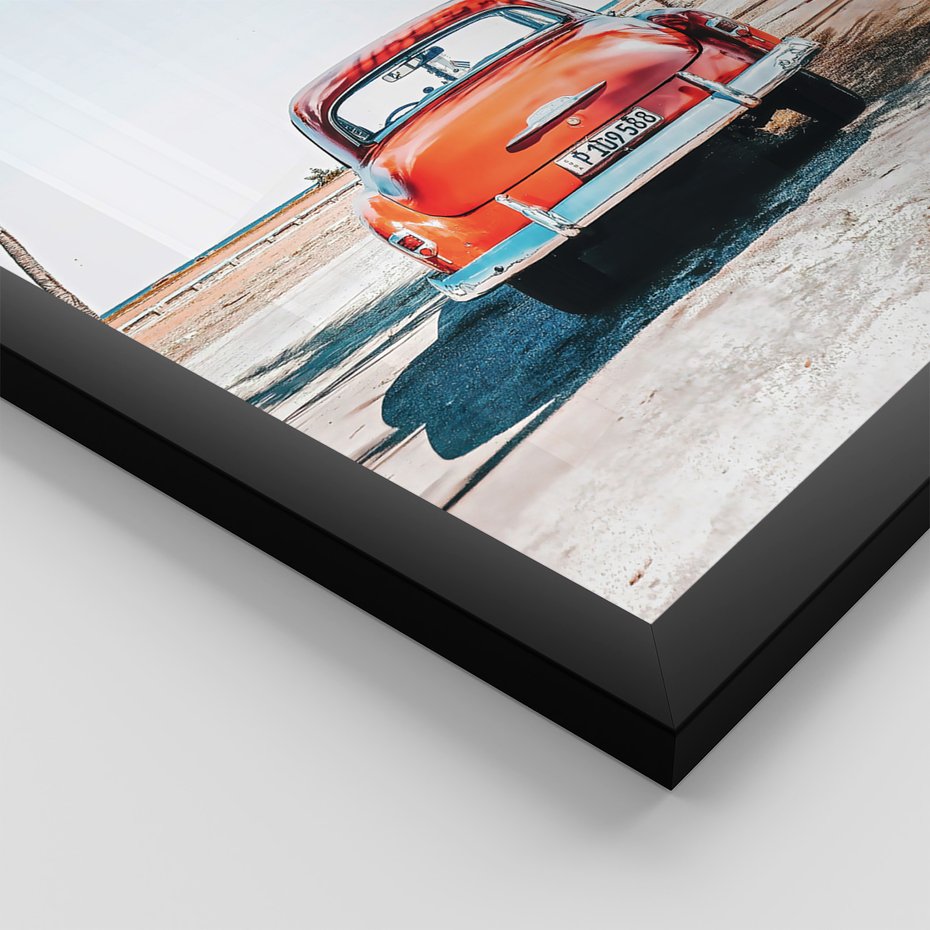 Zestaw obrazy w ramie, plakaty - palmy, samochód, deski surfingowe - rama czarna