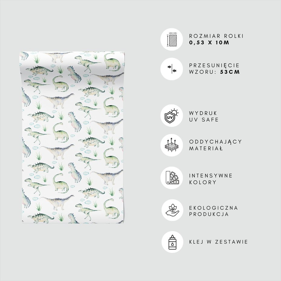 Tapeta - dziecięca, dinozaury, trawa, chmury