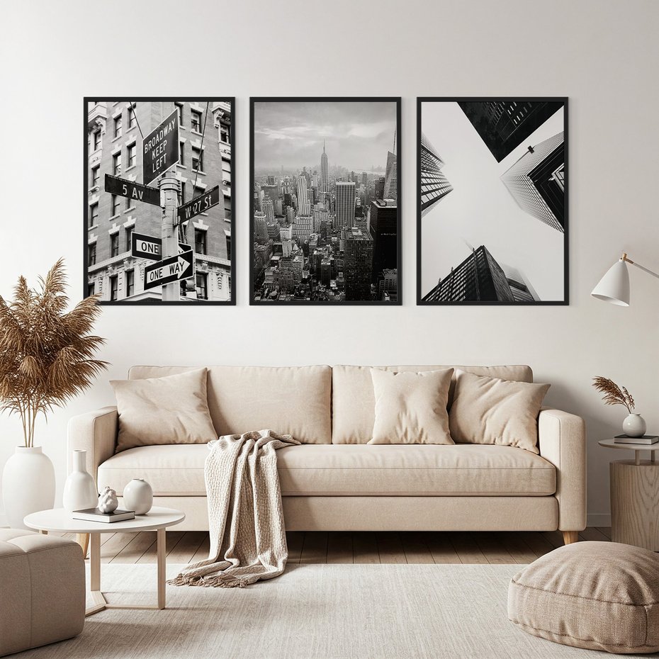 Zestaw obrazy w ramie, plakaty - miasto, architektura, budynki - rama czarna